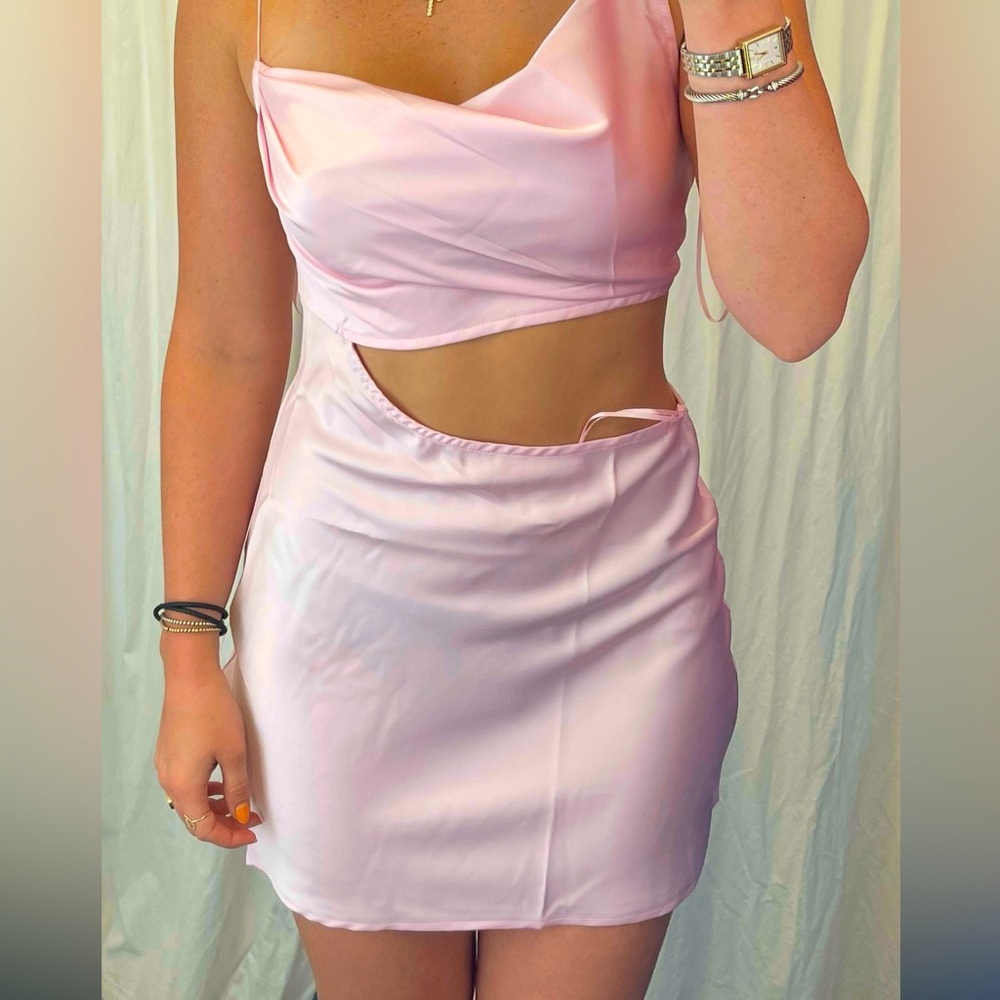 Light pink silk cut out dress